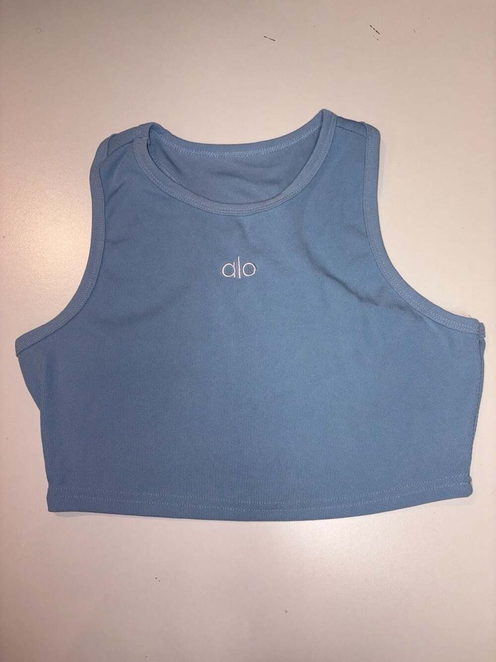 Alo Aspire Tank Size XL Blue Ribbed Racerback Crop Top